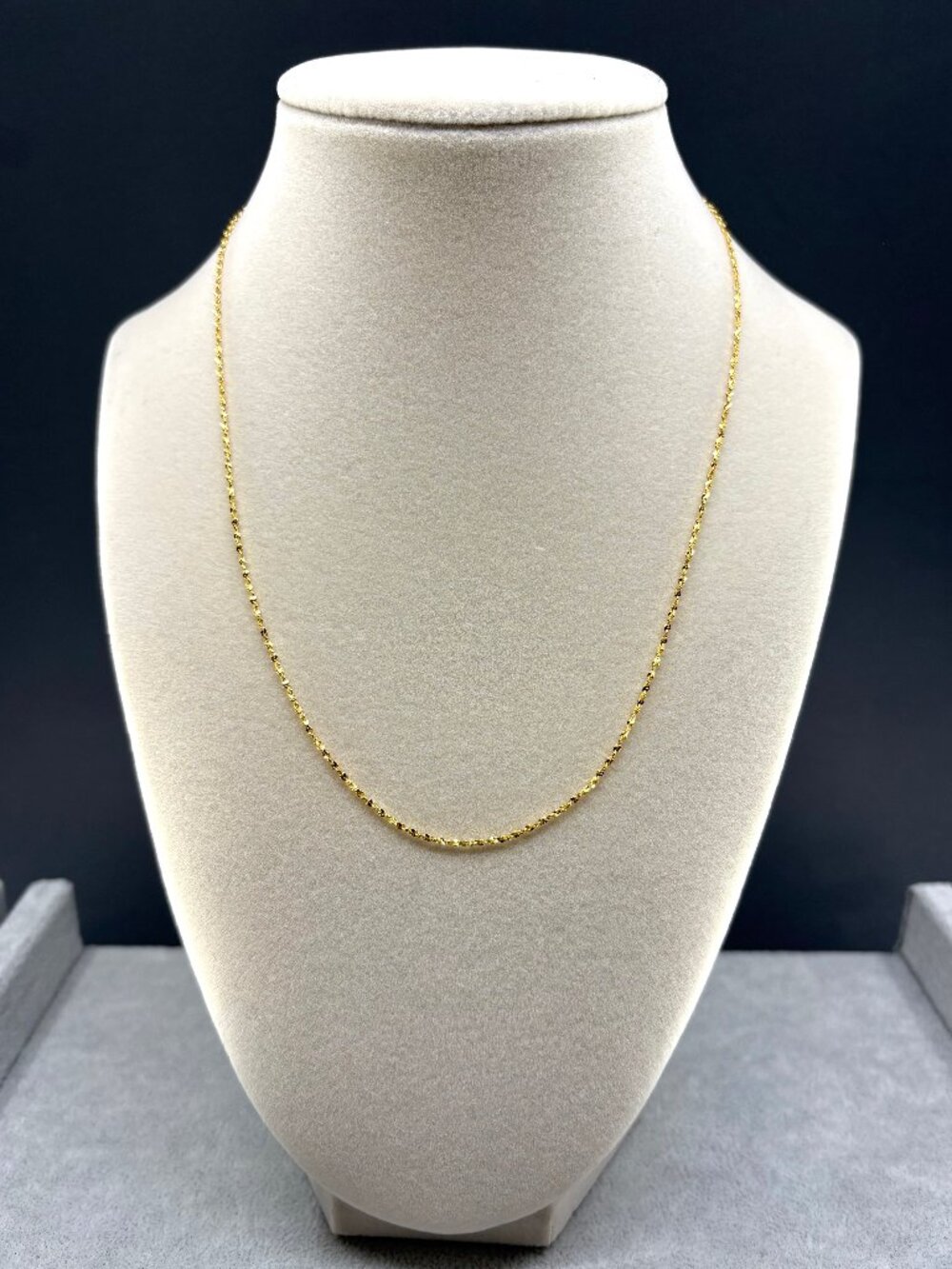 18K Yellow Gold Plated 990 Silver 1.2mm Star Bead Chain Necklace 45cm 2.07g